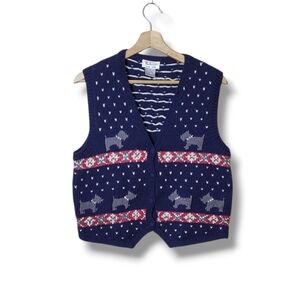 Talbots Vintage Scottie Dog Sweater Vest Cardigan Hand Knit Size Small